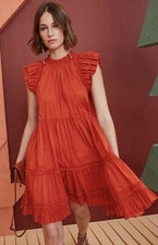 Ulla Johnson Women's Orange Joan Ruffle Dress Size 2