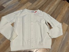 Hanna Andersson Girls White Cotton Sweater Cardigan Size 150 / 12 New With Tag