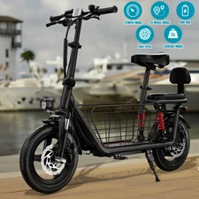 850W Peak 14” Electric Bike for Adult Commuting E Scooter w/ Seat & Basket 3mode