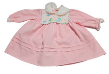 Vintage Baby Girl or Doll Dress 3-6 Long Sleeve Pink Ruffle Lace Embroidery 80s
