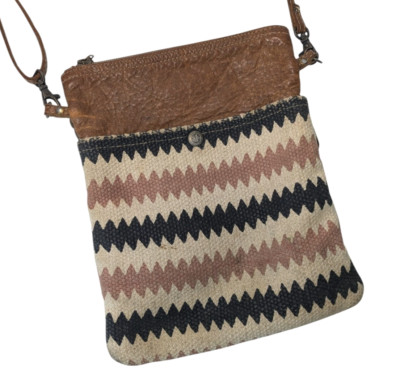 Myra Bag Brown Beige Pink Chevron Print Leather Crossbody Bag Western Boho