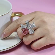 9.65ct pink rare color 925 Silver 18K GP tech Diamond  Fire flashy ring Gift