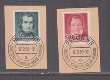 GERMANY, EAST, 1956 Heinrich Heine pair used on separate pieces. Commem cancel.