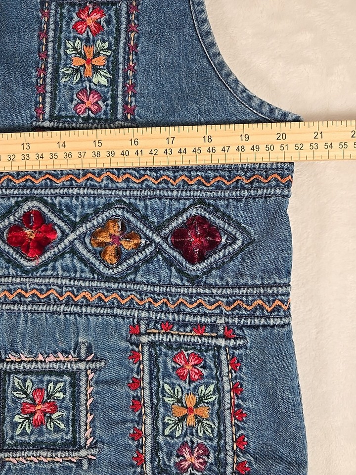 Dress Barn Denim Vest Womens Large Blue Embroidered Wood Buttons eBay