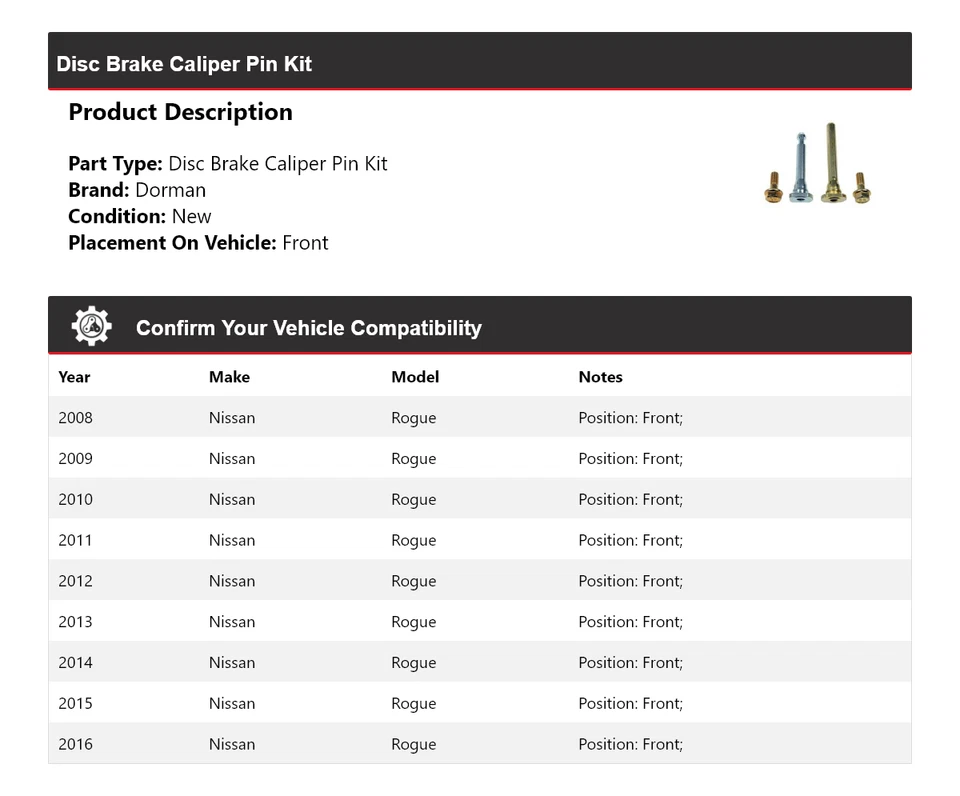 Kit de pinza de freno de disco delantera 2009 2010 para Nissan Rogue Dorman 2008-2016 Foto 2 de 4