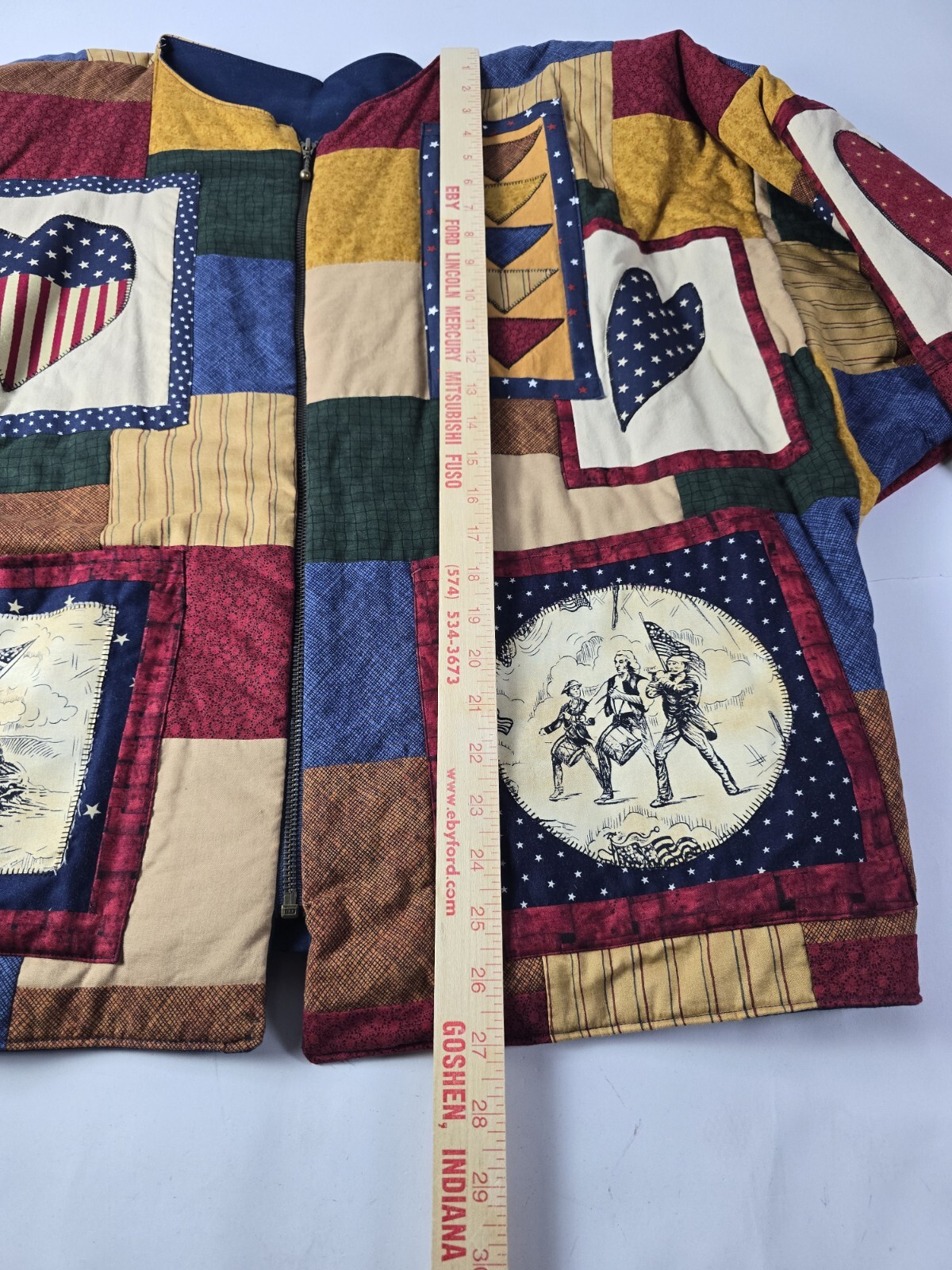 Vintage Quilted Patchwork Chore Jacket XL Red/Whi… - image 16