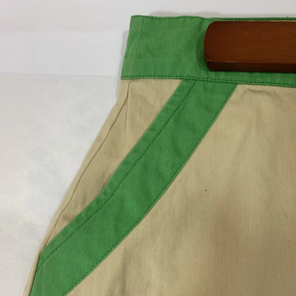 Saia curta vintage pomba de malha tamanho XS bordada rara cena de praia verde bronzeado - Imagem 3 de 4