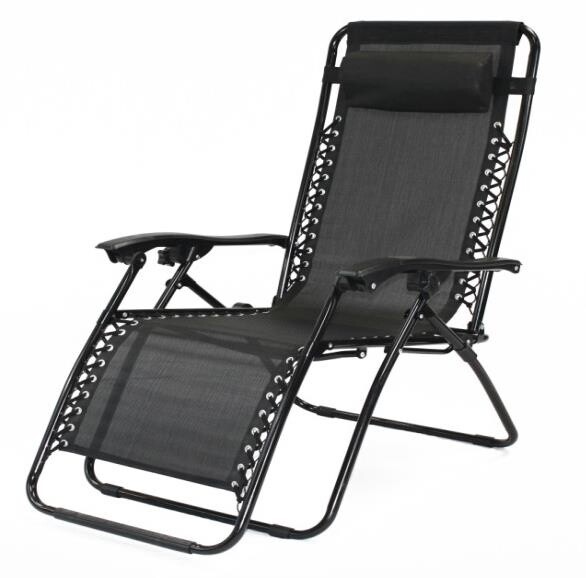 SupaGarden Outdoor Oversized Metal Zero Gravity Recliner XL Folding Chair BLACK