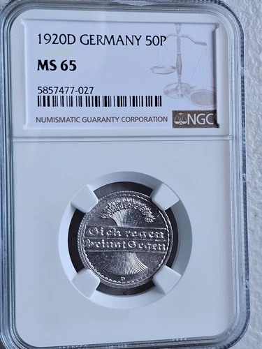 Germany 50 Pfennig 1920D NGC MS 65