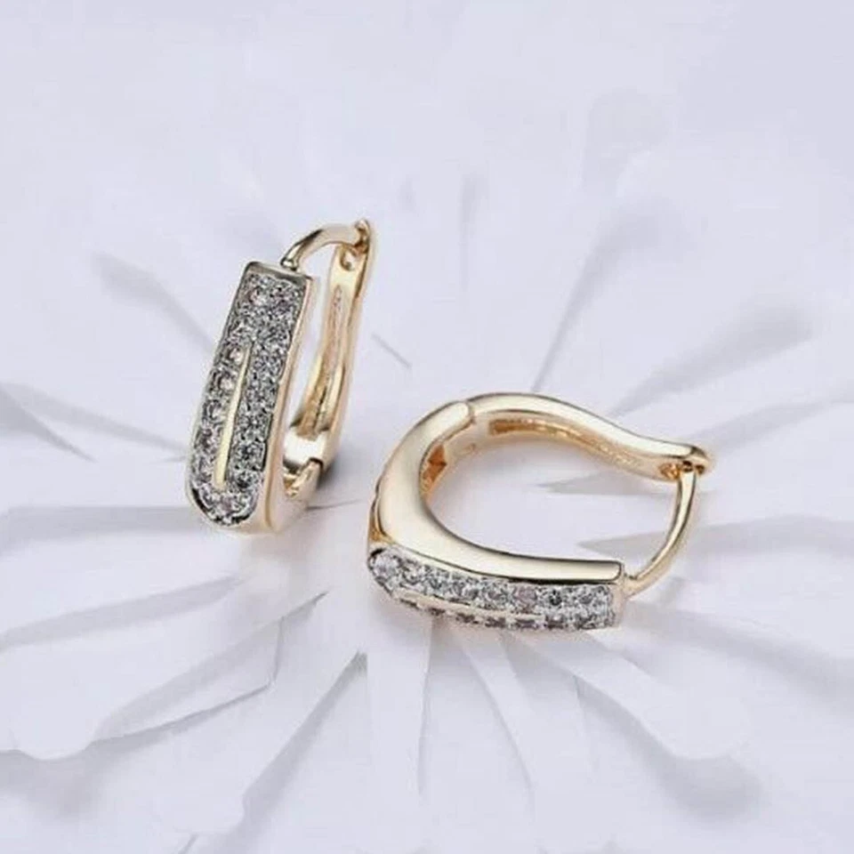 1Ct Round Simulate Diamond Huggie Hoop Wedding Earring in 14K Yellow Gold Plated - Image 4 of 4