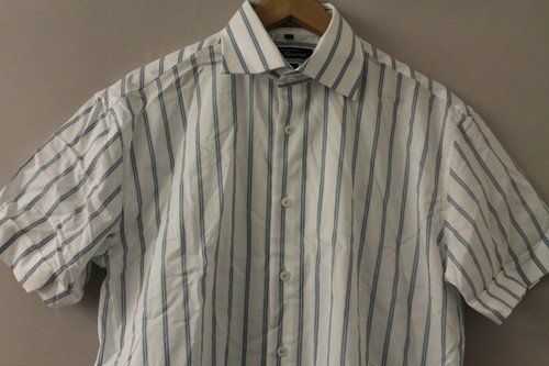 Ben Sherman Men Shirt Short Sleeve Button 90'S Vintage White With Blue Stripe - Picture 2 of 3