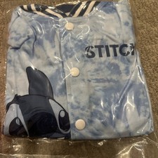 Disney PatPat Stitch Blue Tye Dye White Button Up Varsity Jacket Kids 7-8 Year