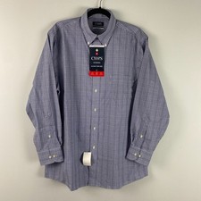 Chaps Ultimate Non-Iron Dress Shirt Mens 16-16.5 32-33 Navy Blue Plaid