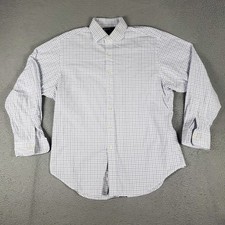 Ralph Lauren Shirt Mens 17 White Blue Check Dress Button Up Long Sleeve 