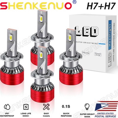 For Porsche Cayenne 2004 2005 2006 4x Combo H7 H7 LED Headlight Bulbs Hi-Lo Beam