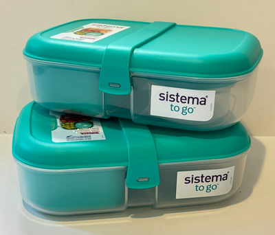 #ad 2 Pk Sistema To Go 1.1L Ribbon Bento Lunch with Yogurt Pot Container BPA Free $19.95