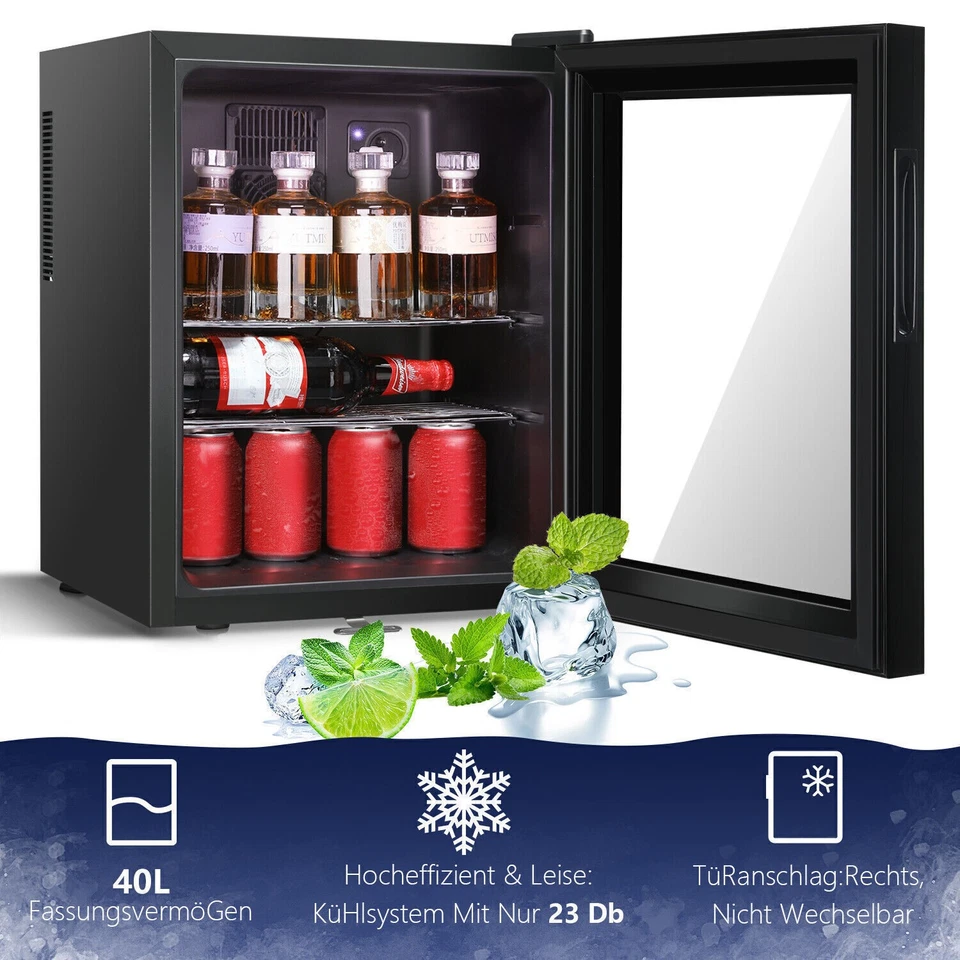 Kühlschrank Getränke Flaschen Bier Minibar 40L Hausbar 2 Böden Edelstahl Glastür - Bild 2 von 4