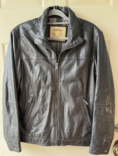 Milestone Dark Brown Leather Jacket – Zip-Up with Plaid Lining - product listing photo