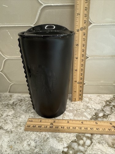 Starbucks 2015 Ceramic Tumbler Travel Mug Mermaid Black w/ Lid Studded 10oz - Picture 15 of 17