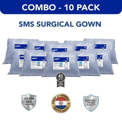 SMS Surgical Gowns 10 Packs of 10 - 100 Total Blue Large 45gsm Bulk Bag