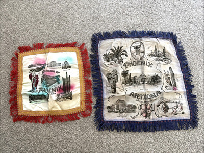 Vintage Phoenix Arizona Fringe Souvenir Scarf Pillow Case Cover Silky Cactus 15''