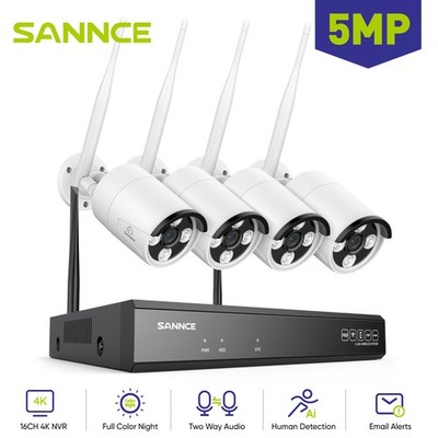 SANNCE 5MP Wireless Two Way Audio Outdoor Security Camera System IP 16CH 4K NVR