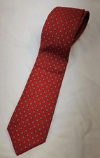 CHAPS Ralph Lauren Vintage 100 Silk Red Floral Geometric Tie