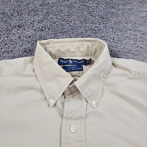 Camisa Polo Ralph Lauren Para Hombre Mediana M Beige Mezcla Seda Manga Larga Blake Pony - Imagen 4 de 10