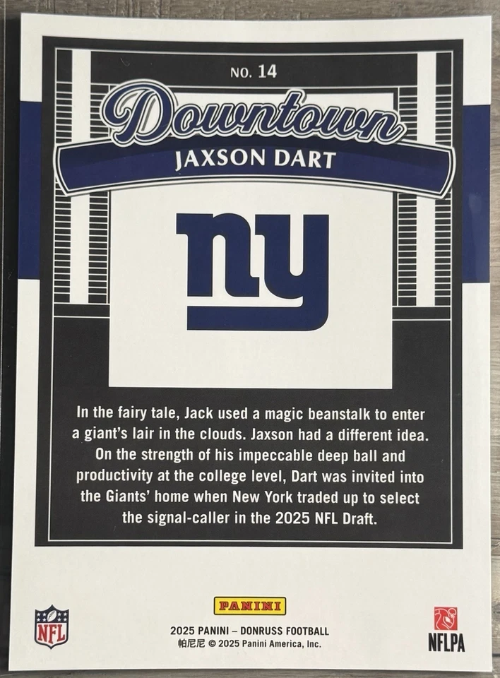 Jaxson Dart Downtown Rookie - 2025 Panini Donruss Football - No. 14 Oversized - Image 2 of 2