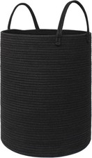 Black Woven Laundry Basket 15"x18" Tall Basket Blankets Wicker Hamper Bedroom