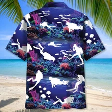 Diving With Neon Coral Ocean Hawaiian Shirt Unisex Silk Aloha Tropical Print