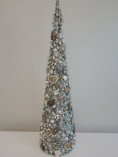 Hand made Silver Christmas Tree with Vintage Jewelry beads, and Rhinestones 24"H