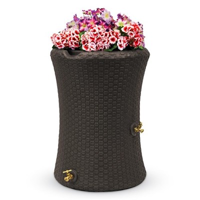 Good Ideas Impressions 50 Gallon Nantucket Rain Barrel Planter, Dark Brown