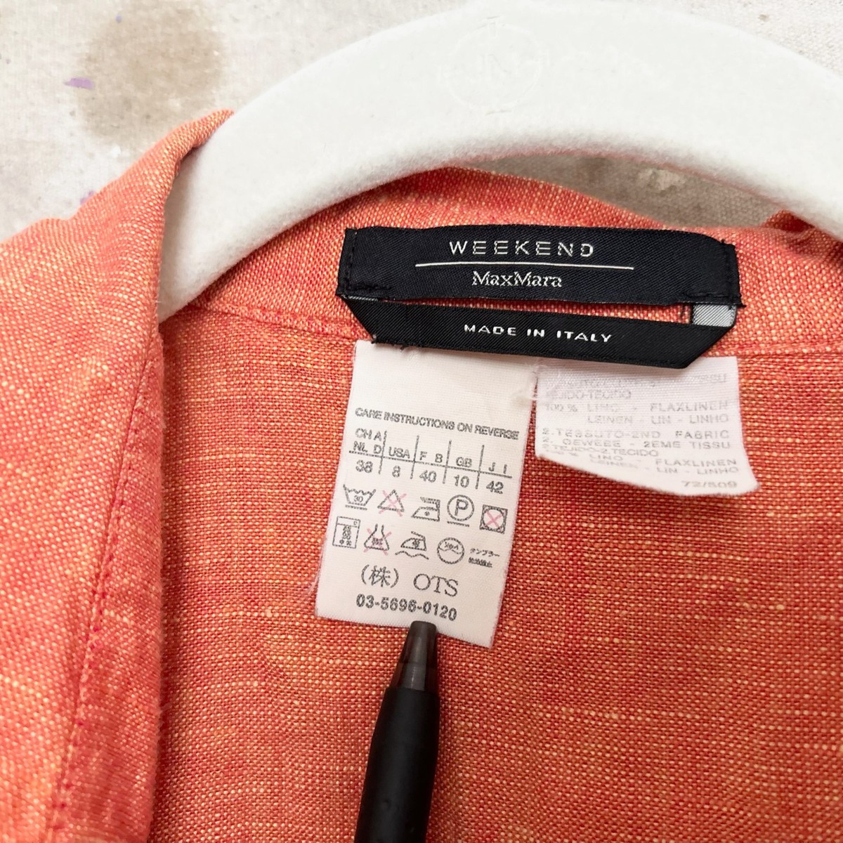 Weekend Max Mara Linen Shirt Dress Sz 8 - Orange Button Collared Sleeveless Midi View 6