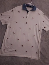 Polo Ralph Lauren Shirt Mens Large Geometric USA Flag Contrast Collar Patriotic