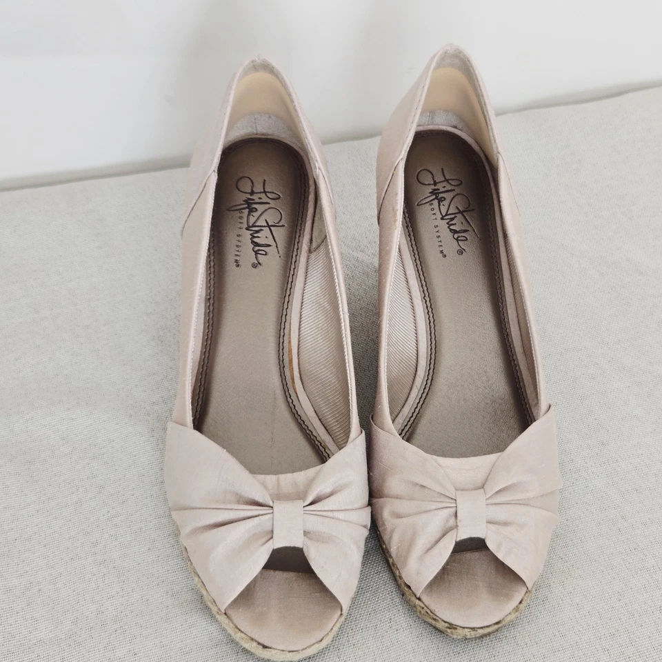 Life Stride Shoes Women's 7.5 Beige Soft System Slip-On Open Toe Boho-chic Wedge - Image 2 of 4