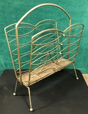 Vintage Mid Century Metal & Wood Magazine Rack