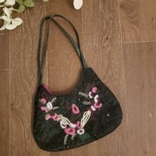 Chan Luu Embroidered Sequin Satin Lined Shoulder Bag Y2K Glam Beaded Indie Chic