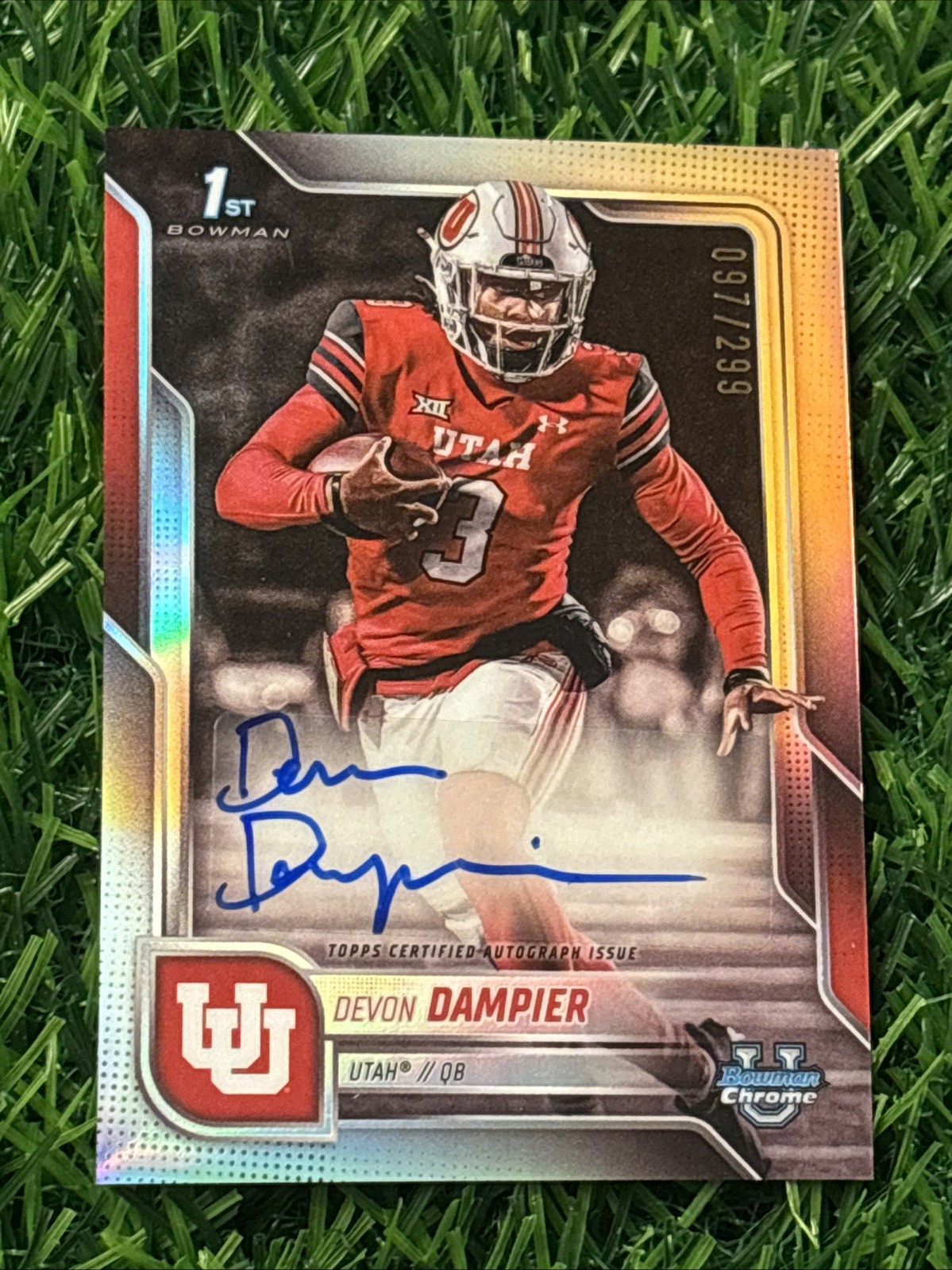 DEVON DAMPIER Utah 2025 Bowman U University 1st Chrome Refractor AUTO # 125/299