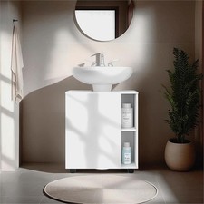 Pascuale Under Sink Cabinet Two Side Shelves Engineered Wood White