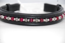 17" (OS) Black Browband w/Magenta & Metal Beads XL Loops