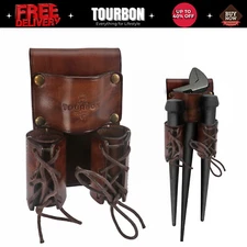 TOURBON Leather Spud Wrench Hanger Tool Carry Double Bullpin Holder Belt Holster