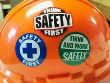 3 Hard Hat Stickers Think Safety First Work Safely Funny Bump Cap Helmet Decals