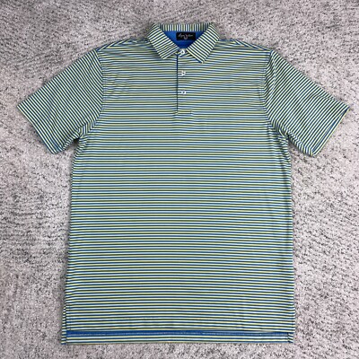 Byron Nelson Polo Shirt Mens Medium Golf Short Sleeve Blue Yellow Stripe EUC