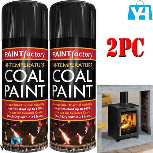 2 x 400ML HIGH TEMPERATURE BLACK HEAT RESISTANT COAL SPRAY PAINT GAS