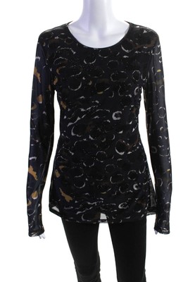 Oo La La Womens Spotted Rhinestone Long Sleeved Blouse Dark Purple Black Size M