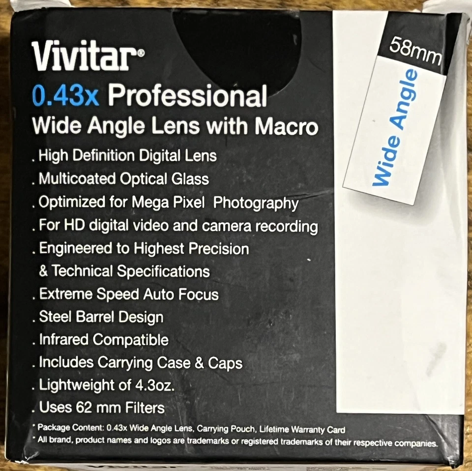 Lente Vivitar .43x grande angular .58mm - VIV-58W - Inclui bolsa de transporte e tampas - Imagem 4 de 4