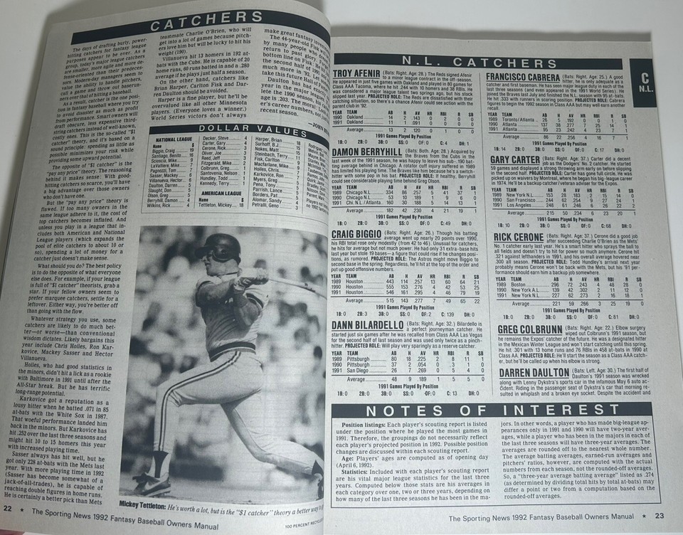 1992 the sporting news fantasy baseball owners manual roger clemens
