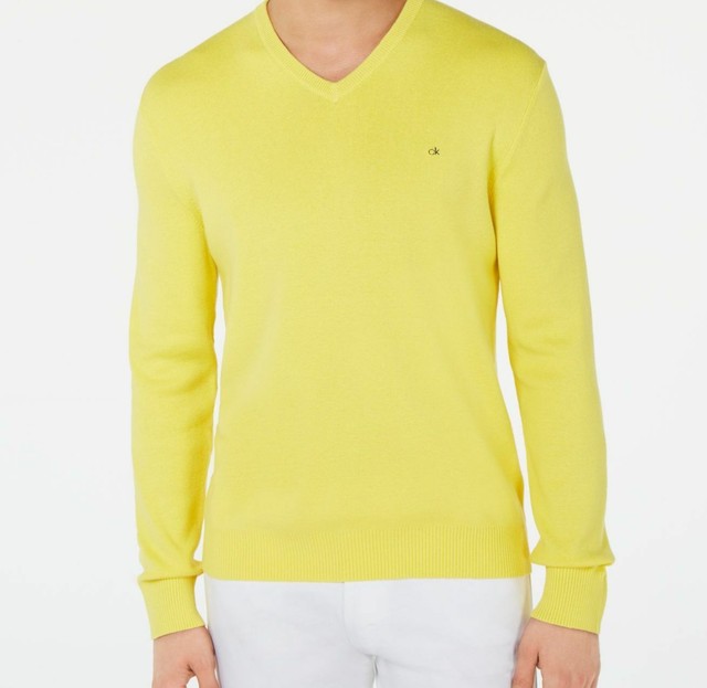 Calvin Klein Mens Sweater Yellow Size XL Pullover Ribbed V-neck 79 #078 for  sale online | eBay