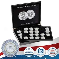 Silver Eagle Coin Display Box Case + 1 Tray + 40 Lighthouse 41mm Capsules Free